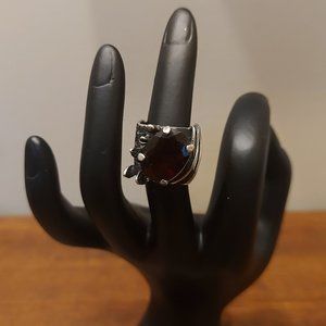 Handmade Mexican 925 Square Ring W/Garnet